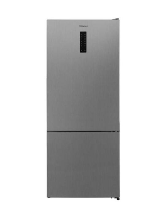 ثلاجه تورنيدو 430 لتر ديجيتال سيلفر لامع فريزر سفلى RF-452BVT-SLS